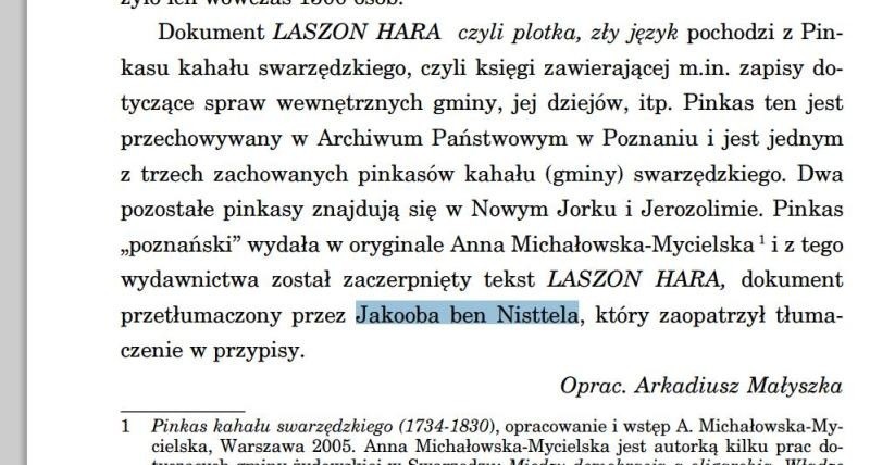 Fragment wstępniak do "Zeszytów Swarzędzkich" na temat...