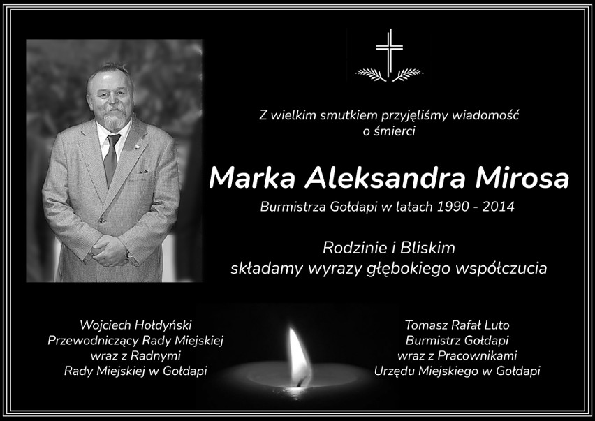 Nie żyje Marek Miros. Wieloletni burmistrz Gołdapi miał 68 lat
