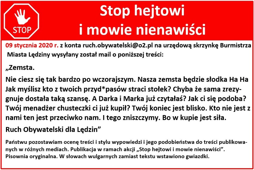 Burmistrz Lędzin Krystyna Wróbel dostaje maile z pogróżkami...