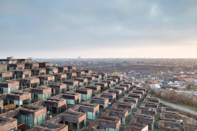 Nagrodzone zdjęcie przedstawia budynek mieszkalny "Mountain Dwelling" w Kopenhadze.