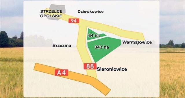 Nowe tereny inwestycyjne będą nosić nazwę:Strzelecki Park Przemysłowy "Warmątowice”. Dzisiaj w tym miejscu są pola należące do Agencji Nieruchomości Rolnych.