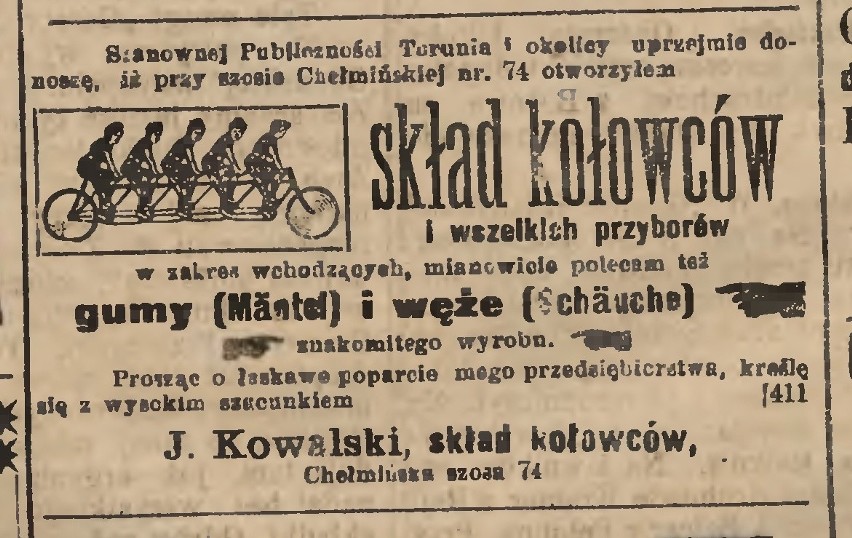 Pierwsza reklama z maja 1908 roku.