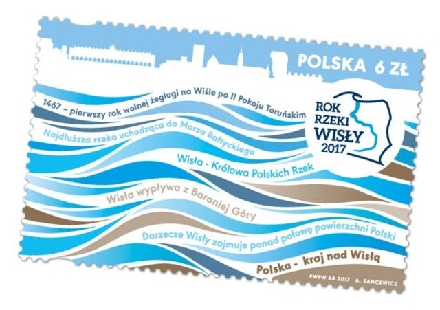 Sejm Rzeczpospolitej Polskiej ogłosił rok 2017 Rokiem Rzeki Wisły. Z tej okazji Poczta Polska 30 stycznia wprowadziła do obiegu znaczek wraz z kopertą FDC (Pierwszego Dnia Obiegu) i datownikiem.