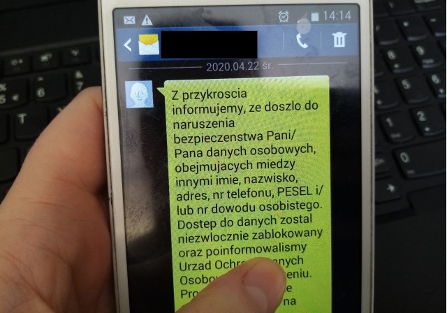 Fragment treści SMS-a jaki otrzymała z firmy Fortum pani Maja z Bydgoszczy