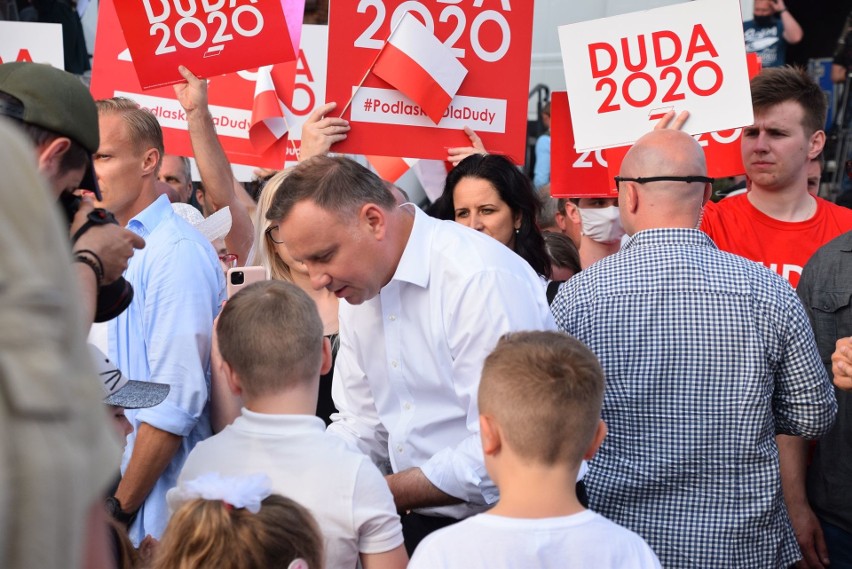 Prezydent Polski Andrzej Duda na wiecu wyborczym w kampanii...