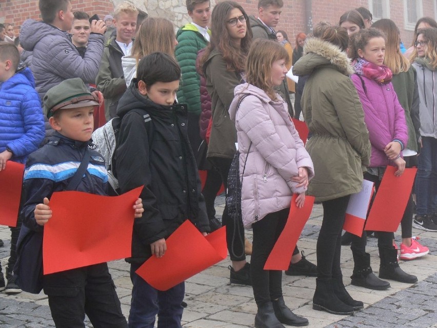 "Rekord dla Niepodległej". Ponad 350 osób zaśpiewało na sandomierskim Rynku hymn Polski (DUŻO ZDJĘĆ)