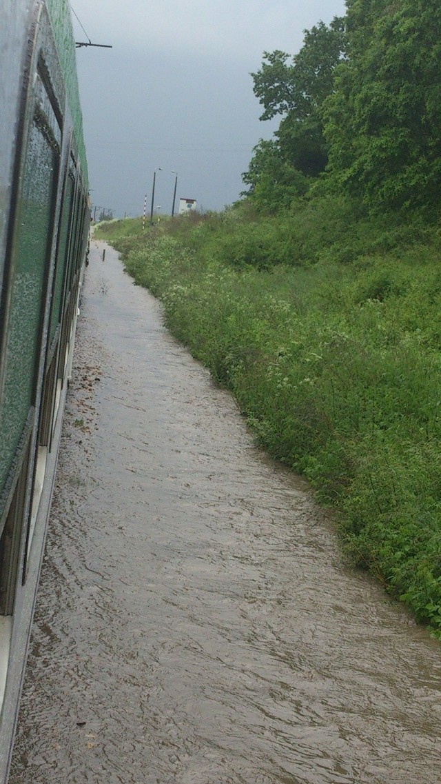 Alarm powodziowy w Głownie. Woda zalała pociąg!
