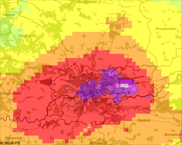 Prognozowane stężenia PM10 w Krakowie - 27 października.