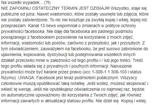 Oświadczenie na Facebooku to lipa. Nowy łańcuszek, o co w nim chodzi? Mark Zuckerberg go nie przeczyta. Facebook dementuje 23 1 2019