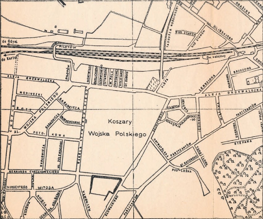 Gdańsk Wrzeszcz na mapie z roku 1946 (fragment).