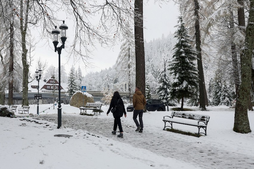 Opady śniegu na Podhalu, 12 bm. w Zakopanem. W Tatrach...