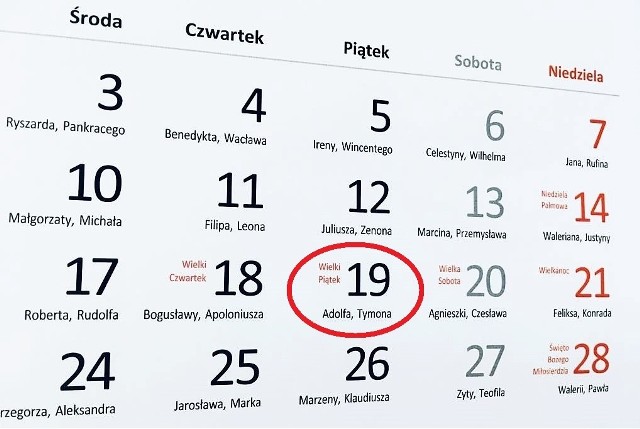 Czy Wielki Piątek,  który wypada 19 kwietnia 2019 r. będzie dniem wolnym od pracy?