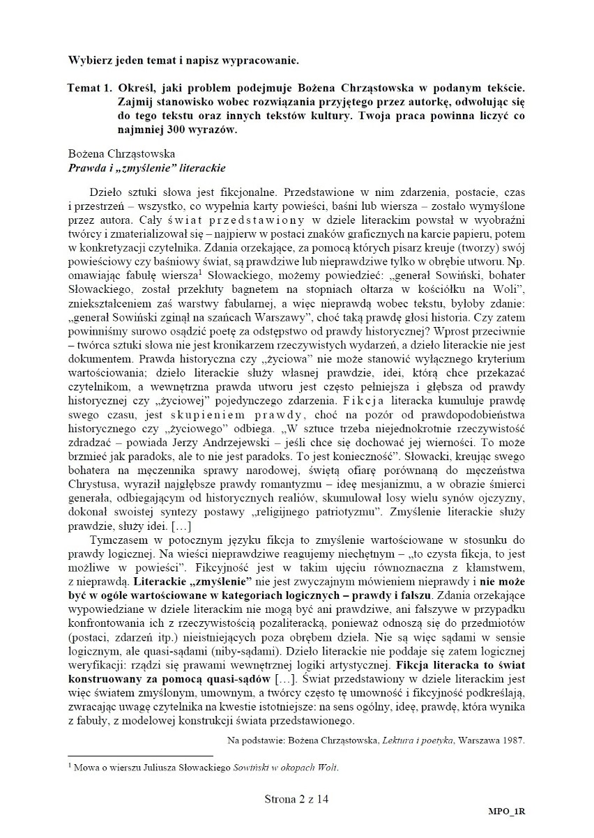 Matura 2020 j. polski rozszerzony. Arkusz CKE. Jakie tematy? Praca nt. tekstu Chrząstowskiej oraz analiza wierszy Kochanowskiego i Herberta