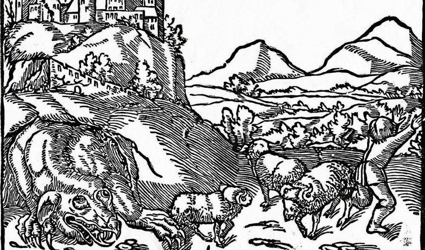 Smok wawelski, rycina z 1544 roku