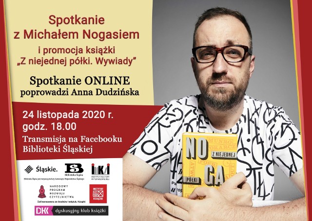 Spotkanie online z Michałem Nogasiem odbędzie się 24 listopada o godz. 18.00 na Facebooku Biblioteki Śląskiej.