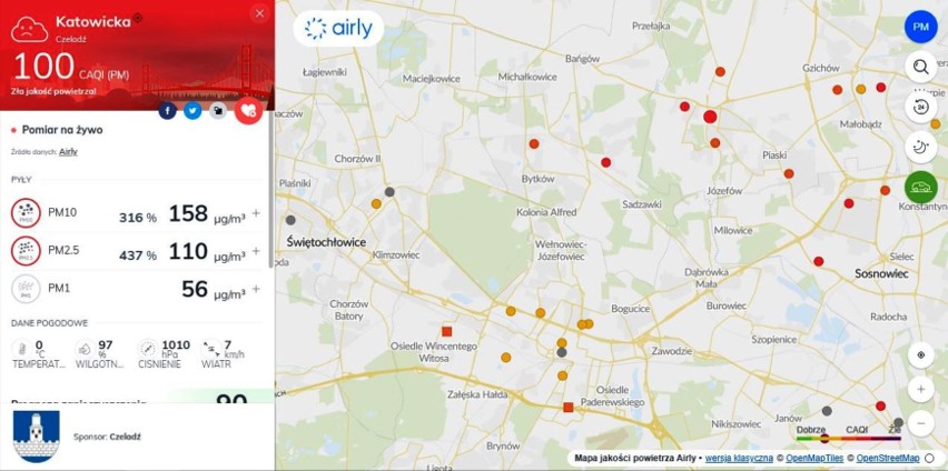 Zła i bardzo zła jakość powietrza 11 grudnia 2020 w Rybniku,...