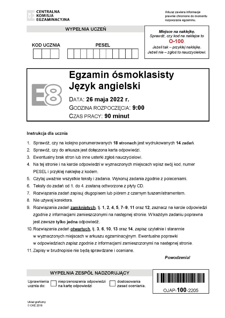 Egzamin ósmoklasisty z języka angielskiego odbył się w...