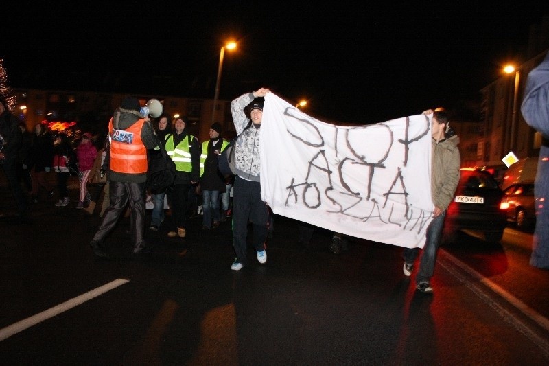 Protest przeciwko ACTA w Koszalinie.