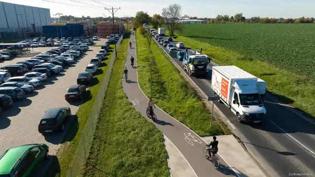 Wizualizacja nowej drogi rowerowej we Wrocławiu. Jej kontynuacja będzie prowadzona w gminie Kąty Wrocławskie.