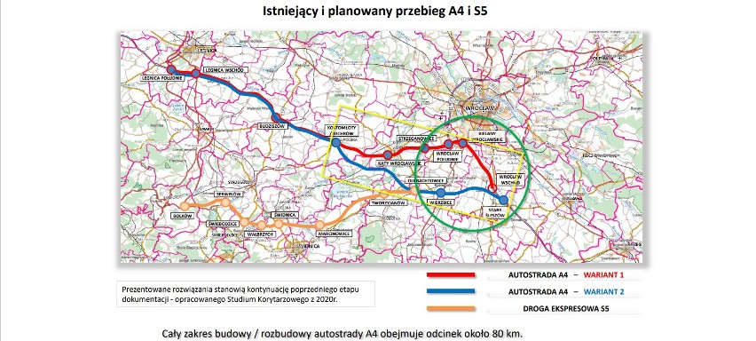 Istniejący i planowany przebieg dróg A4 i S5.