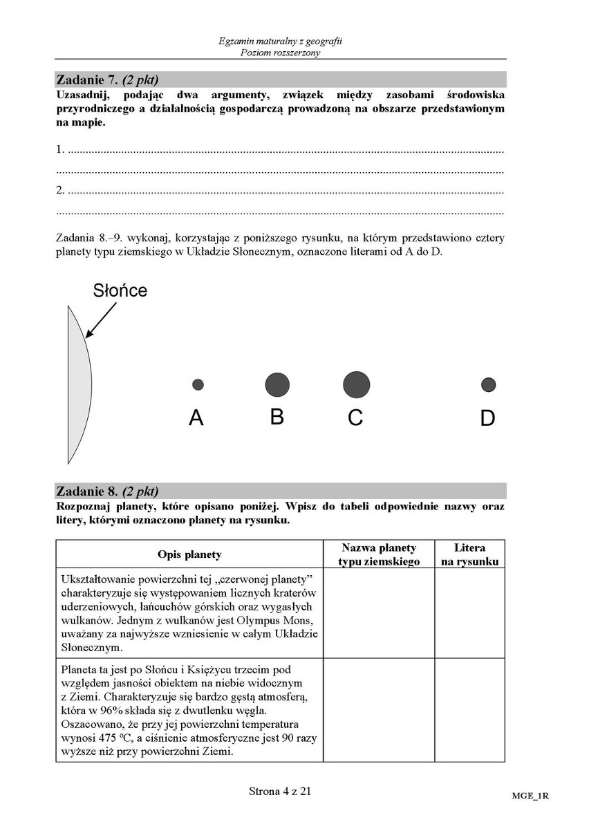 Arkusze zadań z geografii poziom rozszerzony w technikum +...