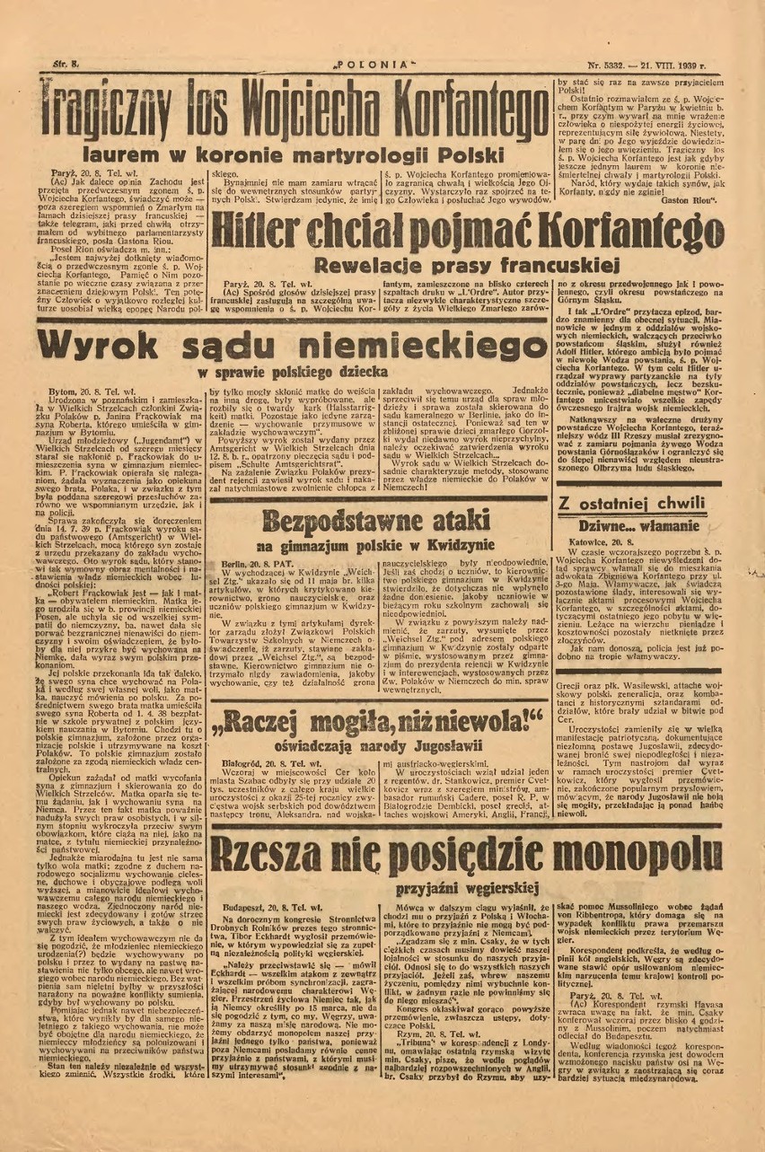 Tak żegnała Korfantego jego gazeta "Polonia"