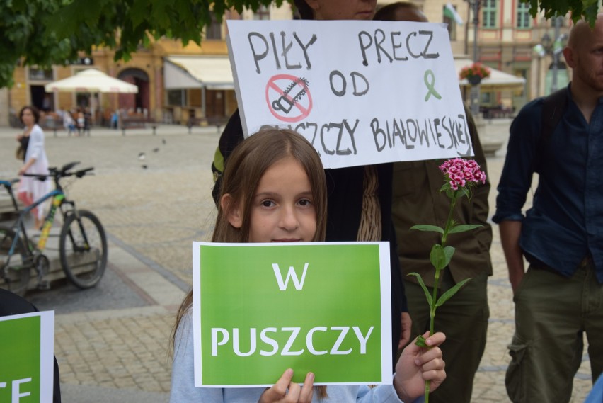 Protest przeciwko wycince drzew w Puszczy Białowieskiej