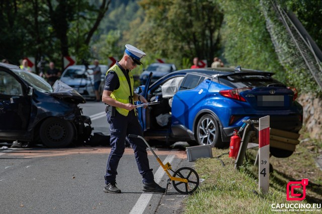 Wypadek z udziałem samochodu z nielegalnymi imigrantami z Turcji na drodze krajowej nr 75 w Będzieszynie koło Czchowa, 15.09.2023