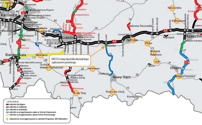 Planowany przebieg sądeczanki (DK75 Brzesko-Nowy Sącz)