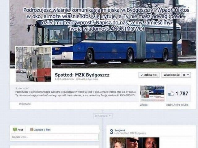 Spotted Bydgoszcz MZK to profil na Facebooku, gdzie nieśmiali mogą szukać tych, którzy w autobusie wpadli imw oko