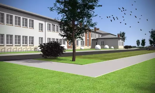 To wizualizacja przedstawiająca nowy budynek szkoły w Piotrkowicach.