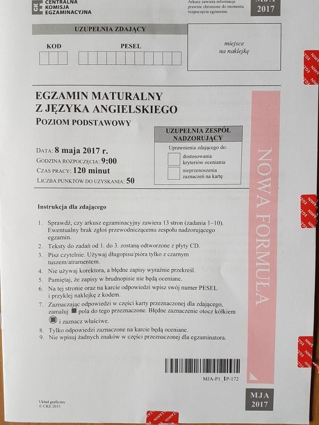 Matura 2017 - język angielski poziom podstawowyCiąg dalszy maturalnego maratonu. Dzisiaj o godz. 9 rozpoczęła się matura 2017 z języka angielskiego na poziomie podstawowym. Uczniowie na rozwiązanie wszystkich zadań mieli 120 minut.  >> Najświeższe informacje z regionu, zdjęcia, wideo tylko na www.pomorska.pl 