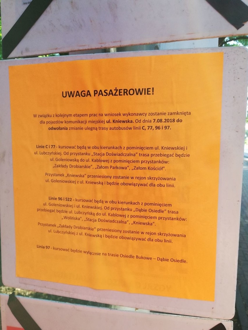 Ulica Kniewska w Szczecinie zamknięta dla komunikacji miejskiej