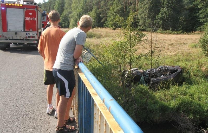 Volvo spadło z mostu w Sukowie