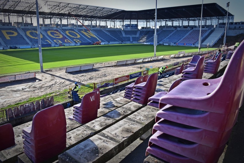 Prace na stadionie Pogoni - stan 3 listopada 2020.