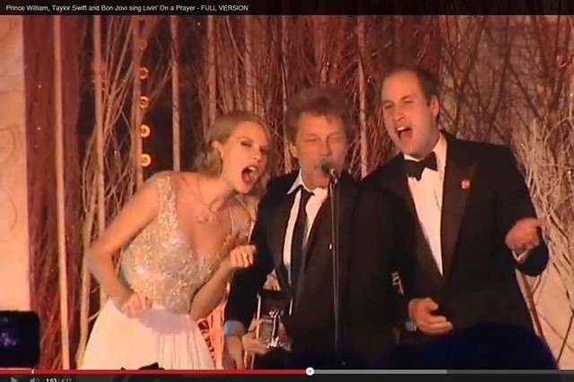 Taylor Swift, Jon Bon Jovi i książę William śpiewają "Livin' On A prayer" (fot. screen z youtube.com)
