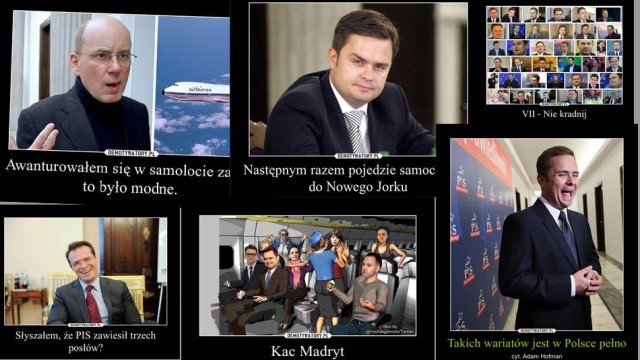 Posłowie PiS: Hofman, Kamiński, Rogacki i ich Kac Madryt. Afera samolotowa [MEMY]
