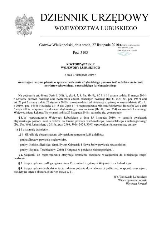 Wojewoda Lubuski 26 listopada wydał kolejne rozporządzenie...