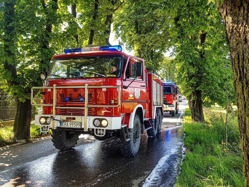 Pożar samochodu w Sance gasiły cztery jednostki strażackie. Pojazd dostawczy spłonął doszczętnie