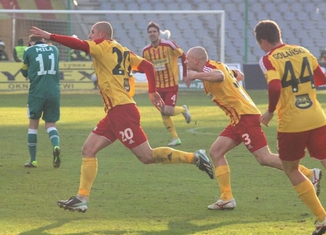 Radość Macieja Korzyma po strzelonej bramce w 66 minucie. To jego szósty gol w tym sezonie w ekstraklasie.
