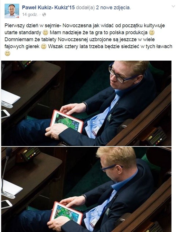 Zdjęcie na oficjalnym profilu Kukiz'15 podpisano: "Pierwszy...