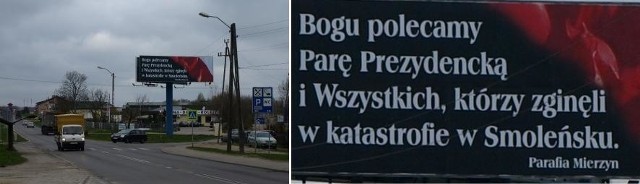 Banery o takiej treści wymyślili parafianie z Mierzyna.