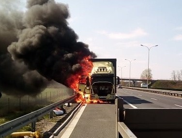 Do pożaru ciężarówki doszło niedaleko mostu w Cigacicach, na drodze ekspresowej S3.