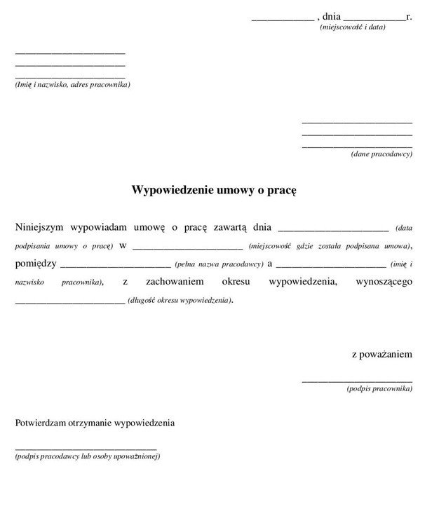 Wypowiedzenie umowy o pracę - wzór pdf. Zobacz, kiedy możliwe jest  wypowiedzenie przez pracownika | Gazeta Pomorska