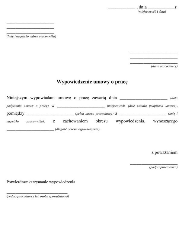 Wypowiedzenie Umowy O Prac Wz r Pdf Zobacz Kiedy Mo liwe Jest 