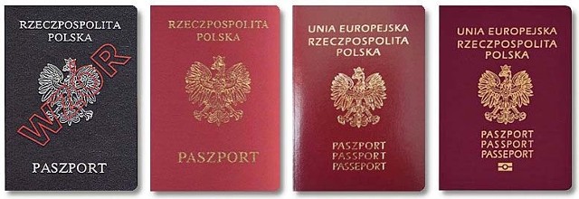 Obowiązujące obecnie wzory paszportów. 