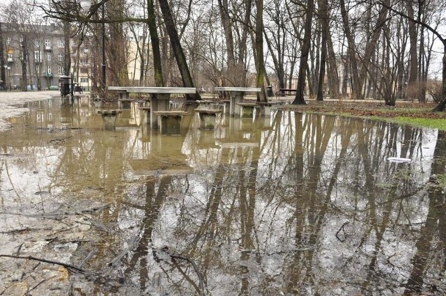 Park Kościuszki plywa w wodzie