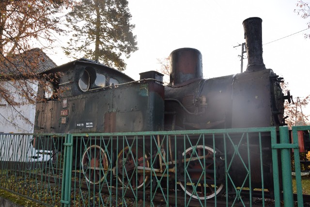 Czerwieńsk, listopad 2019. Parowóz "Wiesiek" stoi w centrum miasta i jest niezłą atrakcją dla miłośników dawnej kolei.