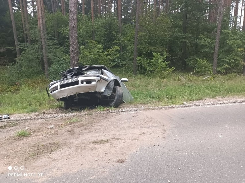 Ogrodniczki. Wypadek na DW 676. Skoda wpadła w poślizg i wjechała do rowu [ZDJĘCIA]