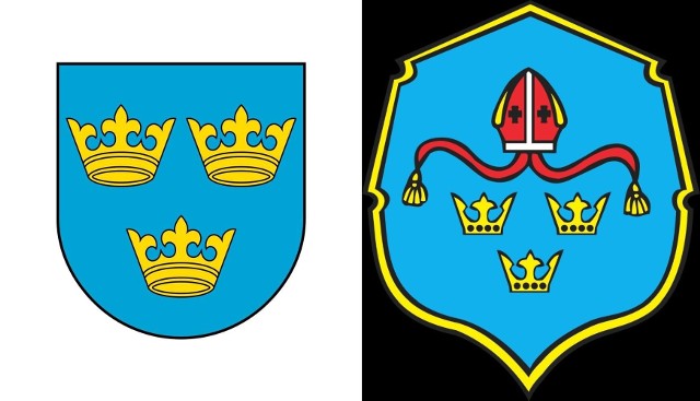Po lewej stronie projekt nowego herbu Iłży, po prawej obecny herb.